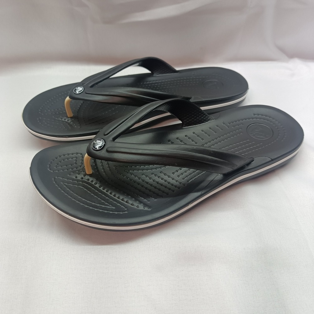 Crocs Crocband Croslite Flip Flops Men Black Open-Toe Comfort Sandals M6 W8
